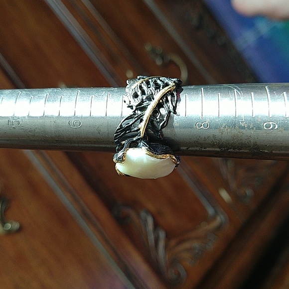 14k gold dipped 925 sterling silver oxidized coin pearl amethyst blue topaz ring - Picture 9 of 13